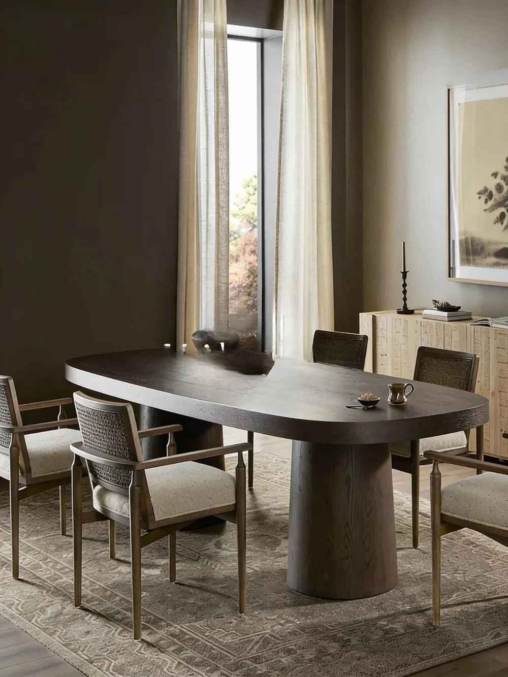 Medieval simple solid wood dining table reception retro French wabi-sabi oval desk premium study home new