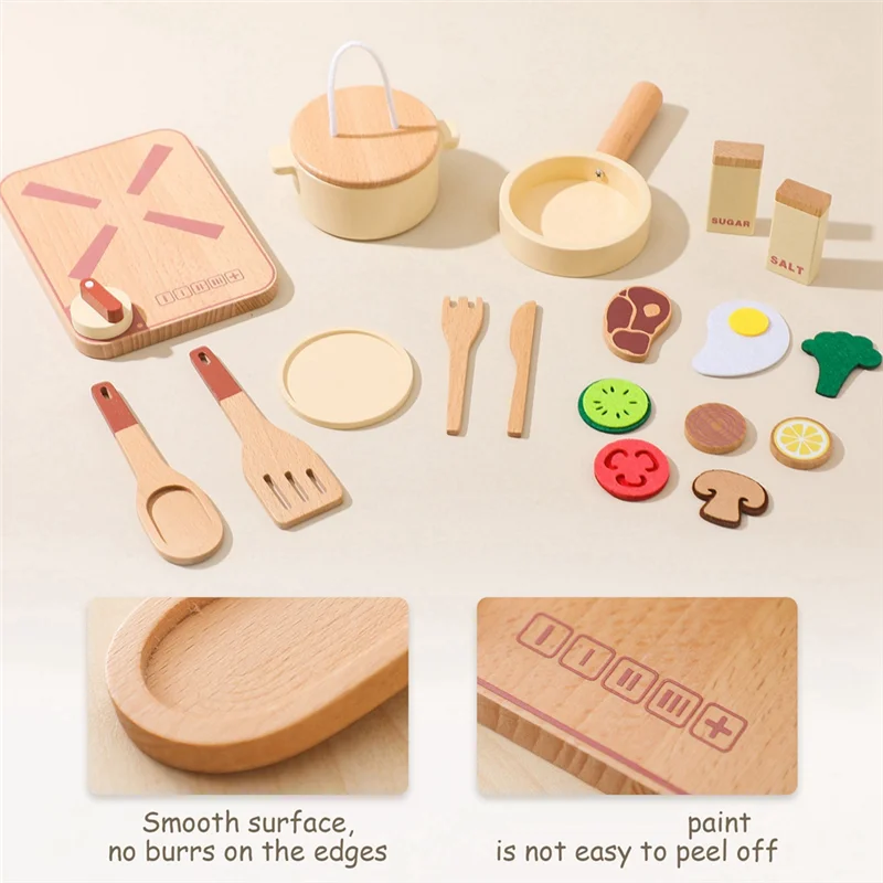 A04F-Montessori Set da cucina per bambini Modello di pentola per verdure in legno Fai finta di un set da cucina in legno