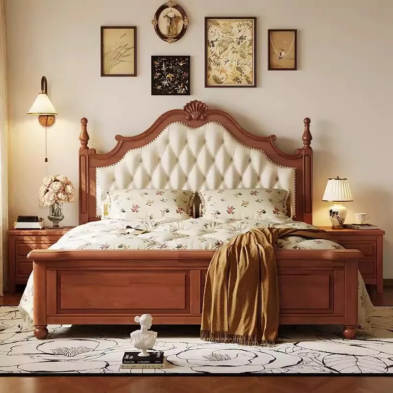 American bed retro European bed heightened thickened double bed bedroom double  new bedside family wedding