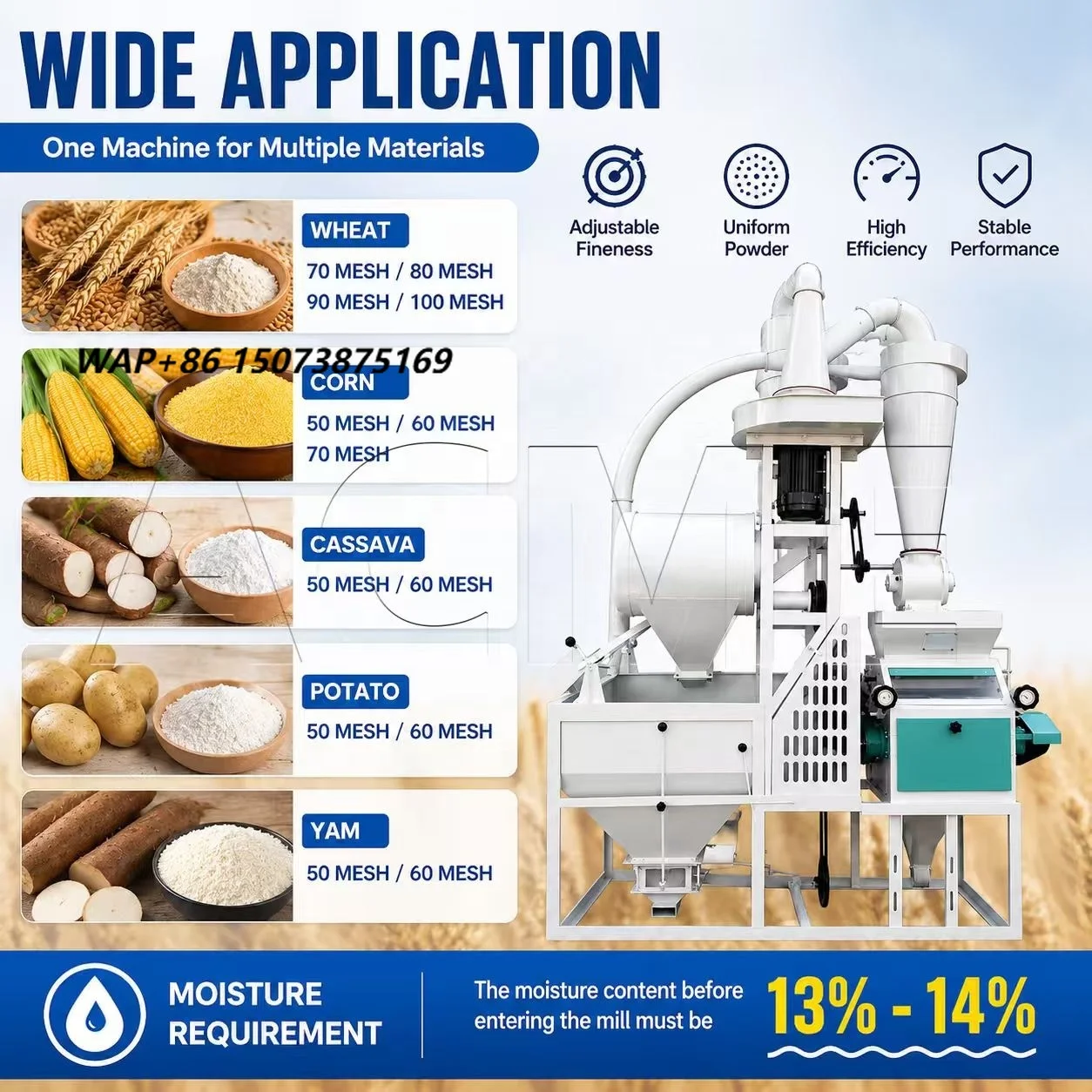 6F2250 400-500kg/H High-Performance Automatic Flour Manufacturing Machine for Corn, Wheat, Bean and Rice