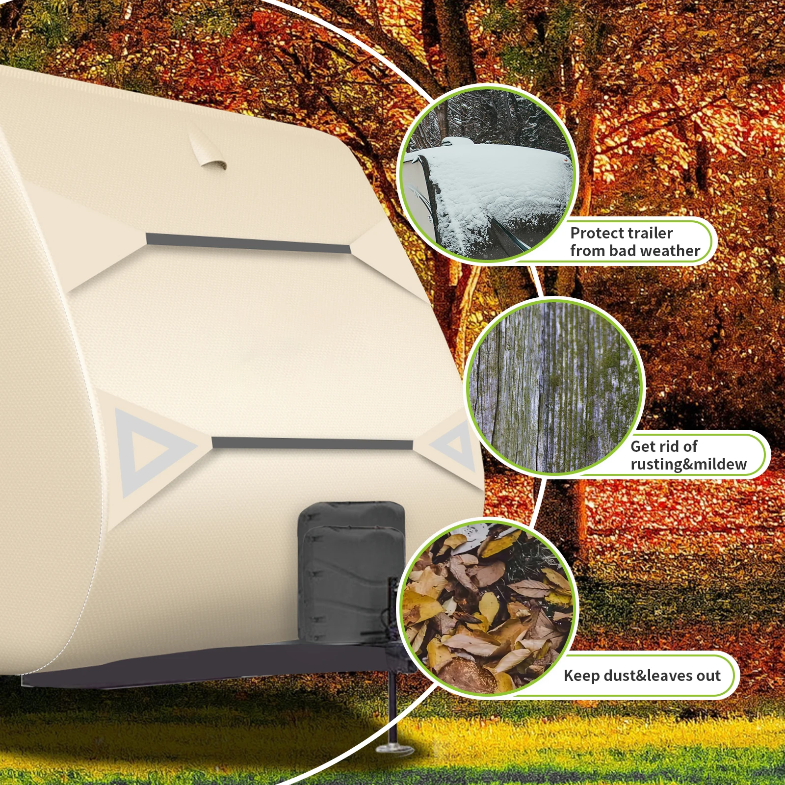 RV Trailer Cover  Travel Trailer Motorhome Cover, 27*30Feet 300D Polyester Camper Cover with Quick Side Door Access