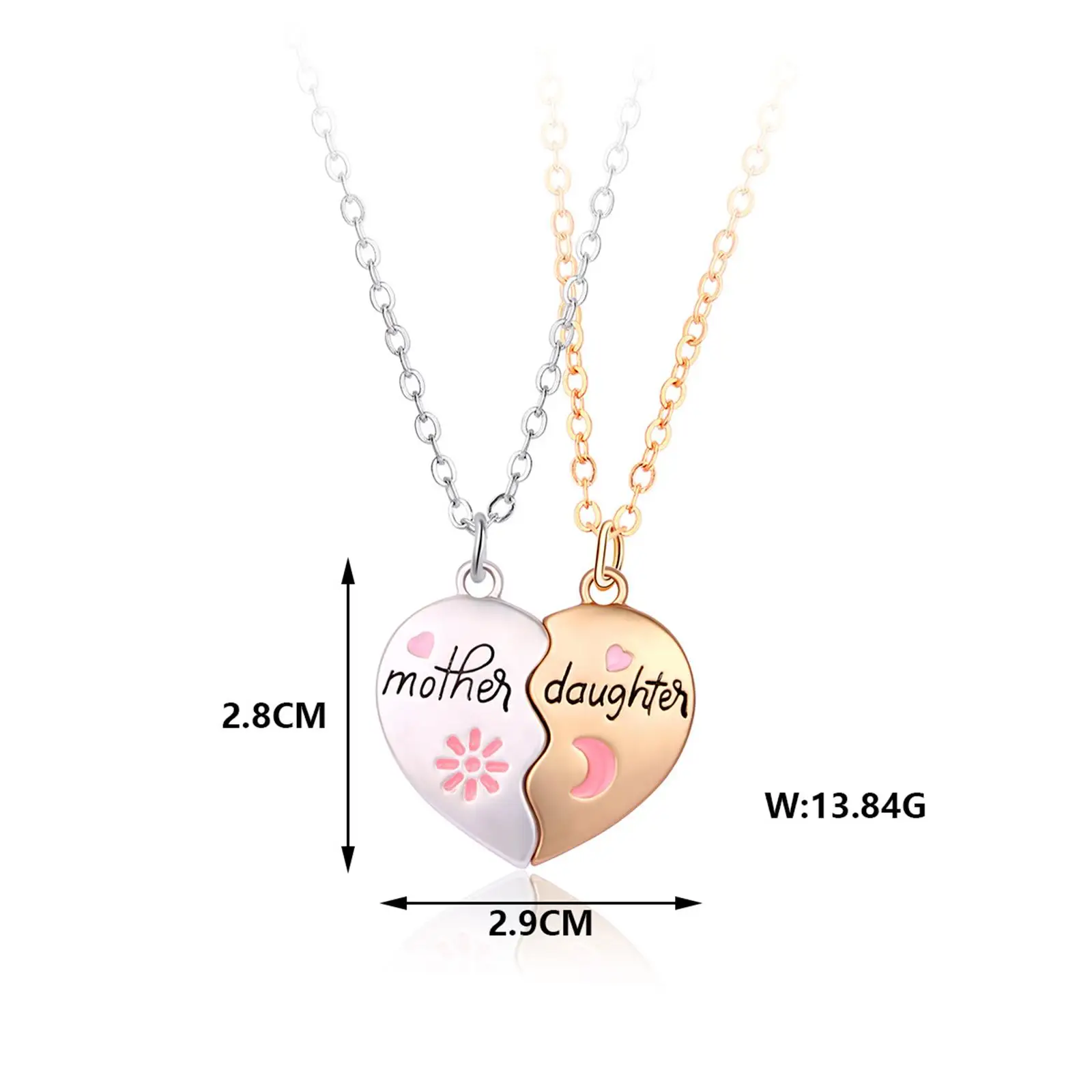 2Pcs Mother Daughter Heart Necklace Elegant Jewelry Fashion for Women Girls for Festival Valentines Party Engagements Girlfriend