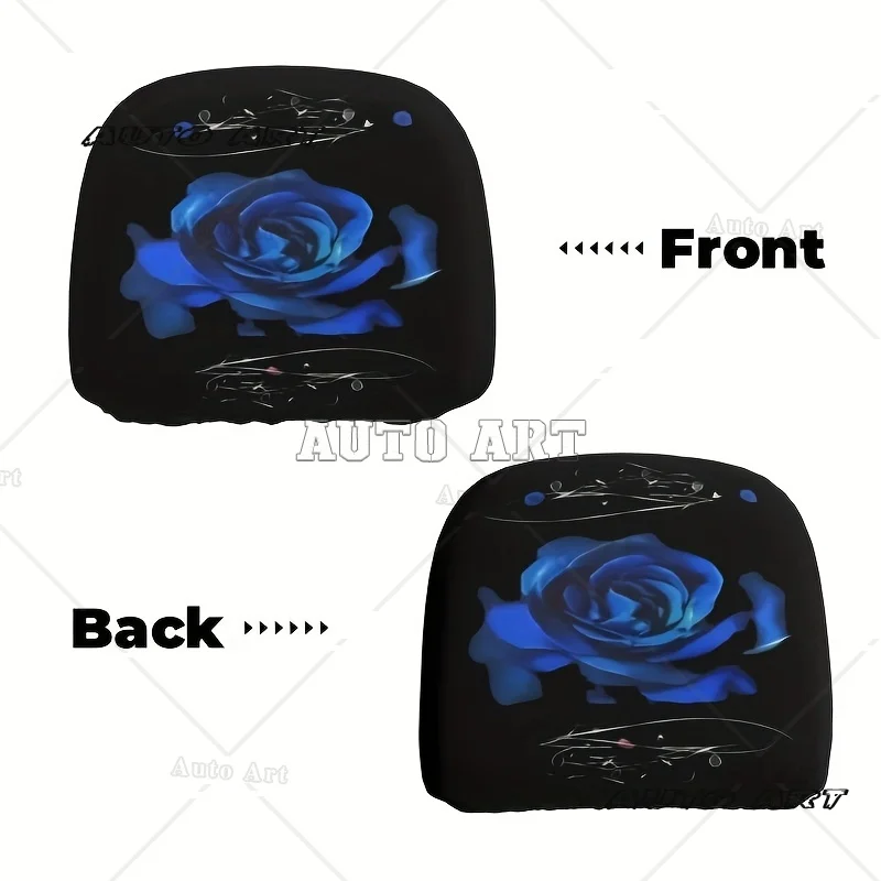 

2pc Blue Rose Polyester Car Headrest Cover Elegant Floral Protective Auto Seat Accessory Stylish Decoration