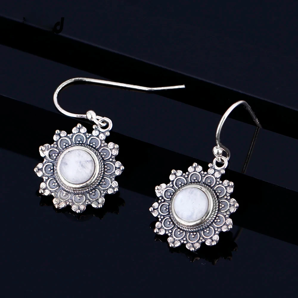 

925 Sterling Silver Earrings Snowflake Jewelry Natural Moonstone Earrings for Women Wedding Party Engagement Gift