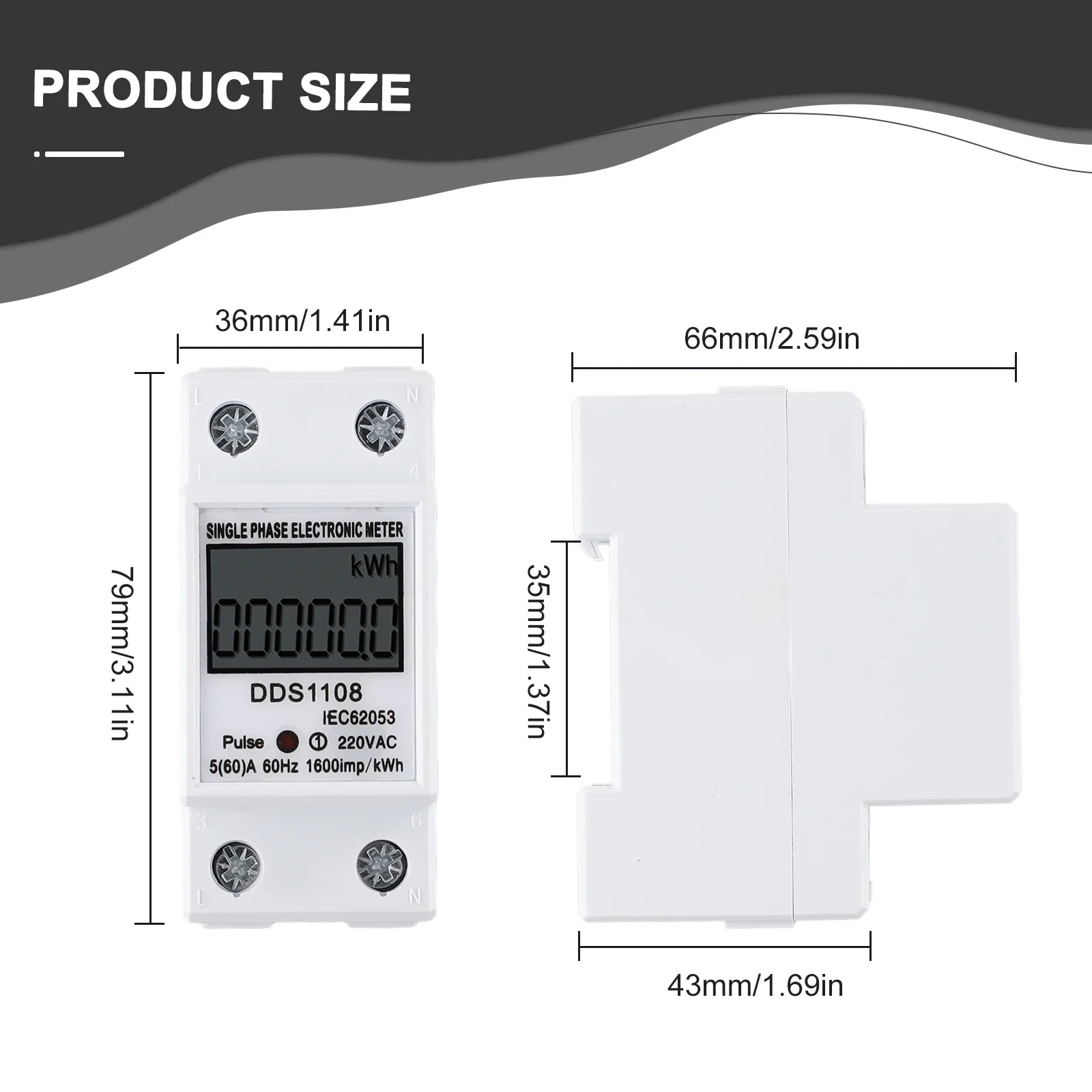 60A DDS1108 LCD Digital Display Single Phase Energy Meter With Backlight Single Phase Energy Meter Test Meters Detectors