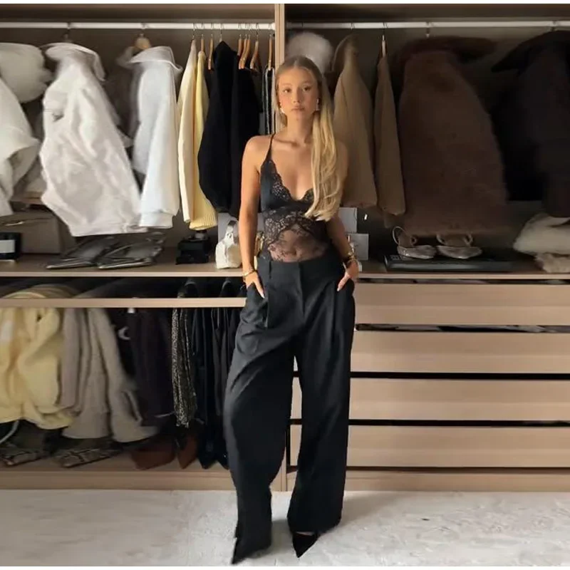 Sexy Schwarzer Damen-Spitzenbody, schmal geschnitten, Neckholder, rückenfrei, ärmellos, Party- und Abend-Jumpsuit, Sommer 2026, kurzer Damen-Jumpsuit – Detail 9