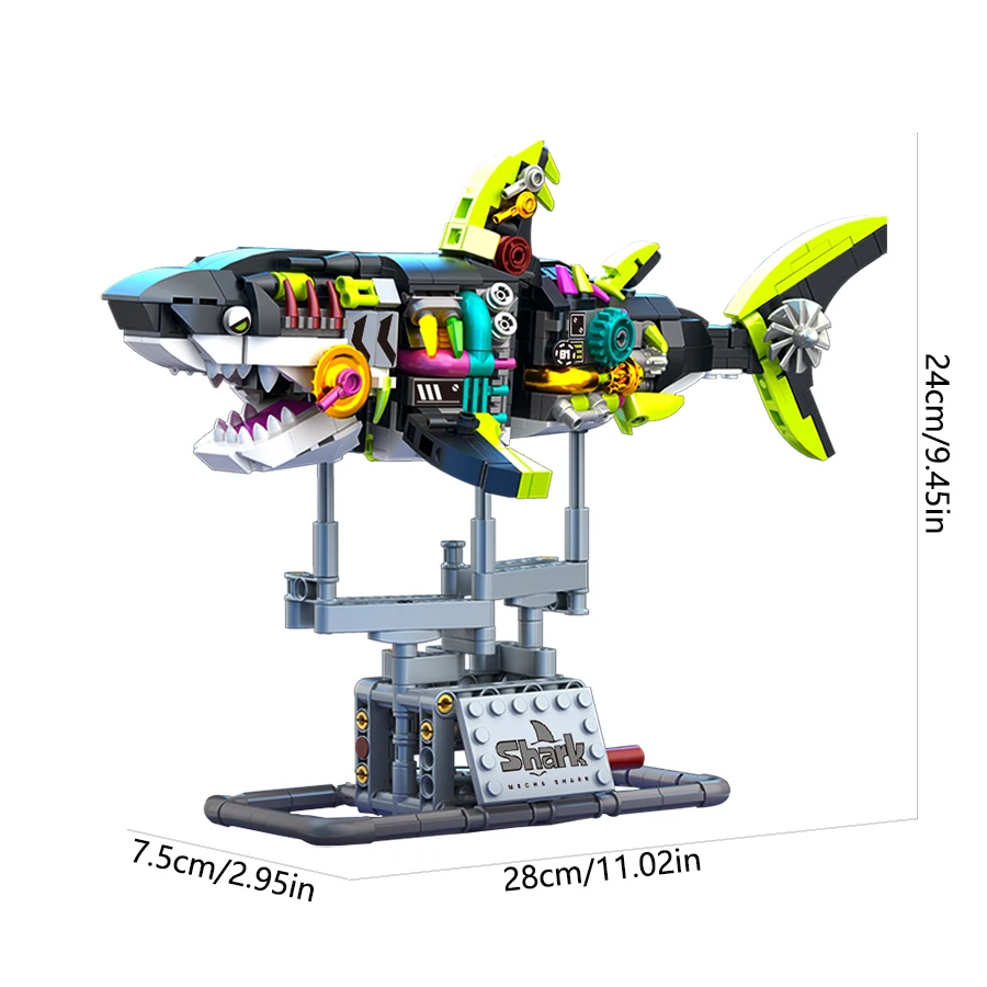 Punk Stijl Mechanische Haai Bouwstenen Set Zeedieren Model Noctilucent Effect Home Decor Kinderen Volwassenen Montage Speelgoed Gift