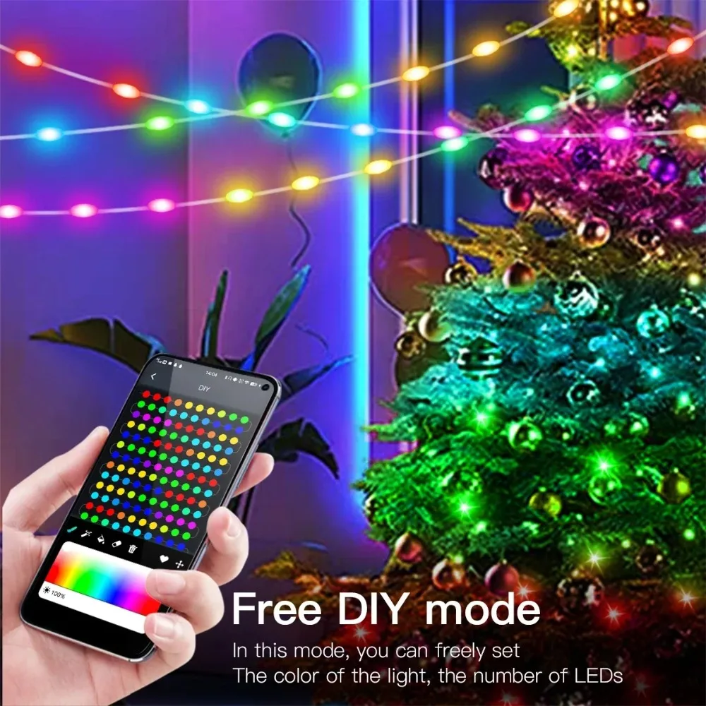 20M RGBIC LED Curtain Ambient Lights USB APP Remote Control Fairy Lamp Music Sync Copper for Christmas Patio Party Bedroom Decor