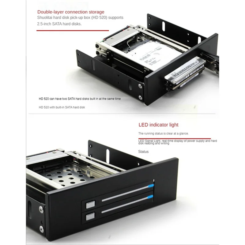 SEATAY Dual Bay SATA2 Hard Drive HDD & SSD Tray Internal Mobile Rack Enclosure Docking Station Hot Swap Bracket,HD520 HOT