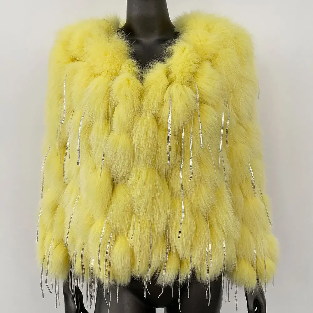 

Новинка 2024, зимнее теплое меховое пальто CXFS с оплеткой из натурального Лисьего меха, женское роскошное свободное уличное повседневное пальто из натурального меха с V-образным вырезом