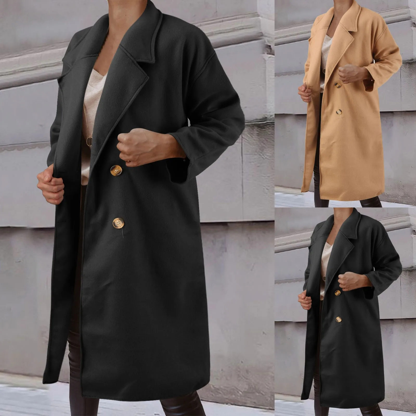 

Fashion Overcoat Loose Medium Style Coat Outerwears Autumn Elegant Fit Winter Pockets Korean Y2K Office Button Jacket Lady Solid