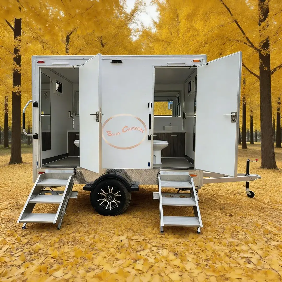 Luxury Portable Mobile Toilet Trailer Dual Compartments with Sink And Sanitary Facilities for Camping And Outdoor Projects
