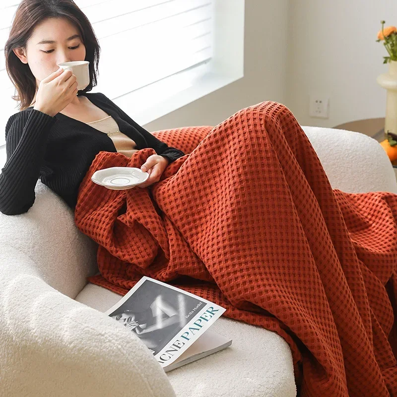 100% Cotton Waffle Weave Blanket Lightweight Breathable Summer Cooling Towel Blanket for Bed Sofa Single Double Size