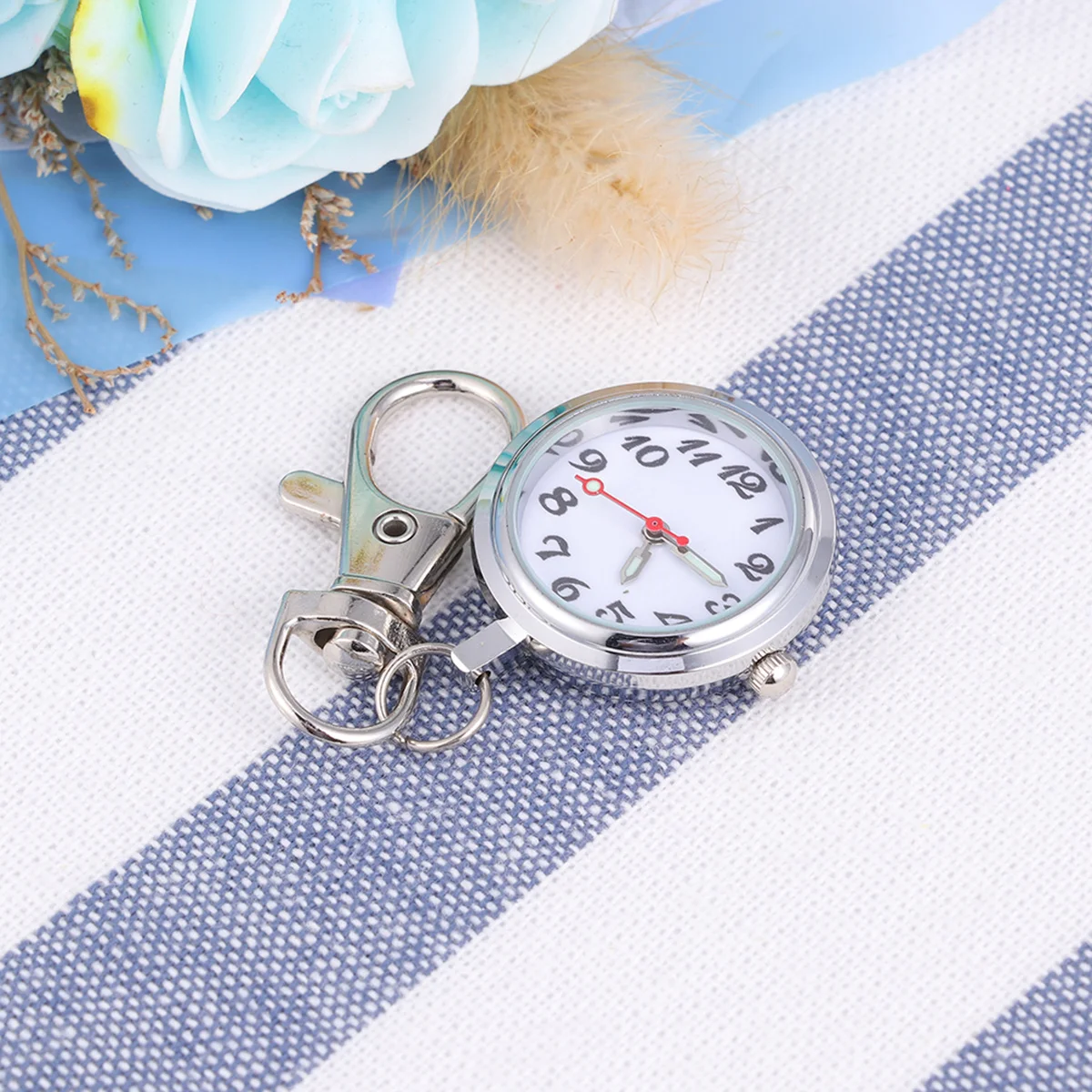 Premium Large Number Pocket Watch Keychain Round Face Quartz Movement Bright Hands Clear Dial for Low Light Keyring Style