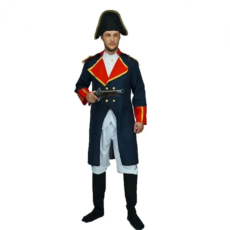 

New Medieval Napoleon Costume For Men Halloween Warrior Musketeers Soldier Cosplay Uniform Suit Carnival Masquerade Party Outfit