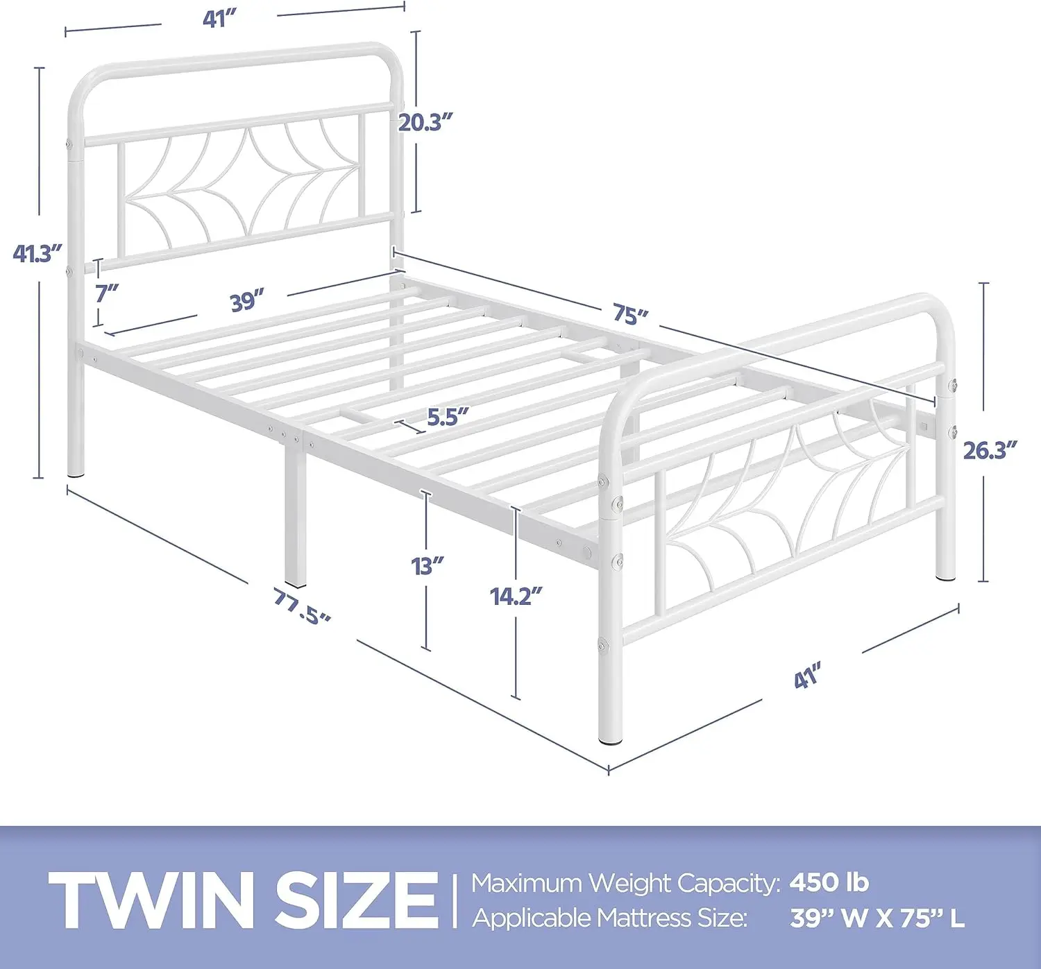 

Twin Size Bed Frame Metal Platform Bed with Sparkling Star-Inspired Design Headboard, 13 Inch Underbed , Box Spring Needed, Eas