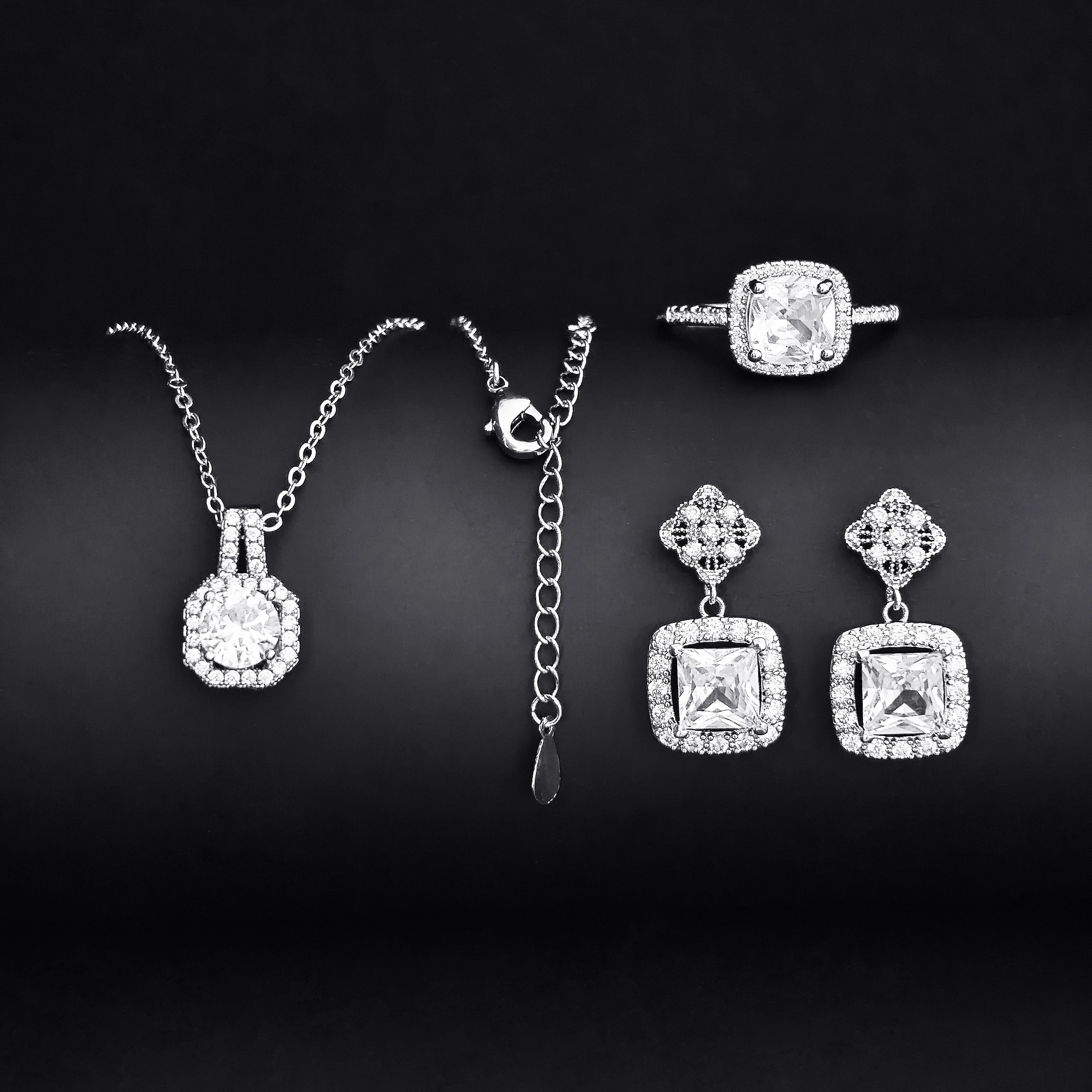 Unique Design Silver Color Princess Jewelry Set for Women Anniversary Valentine\'s Day Gift Free Shipping Items E6780-R820-X1104