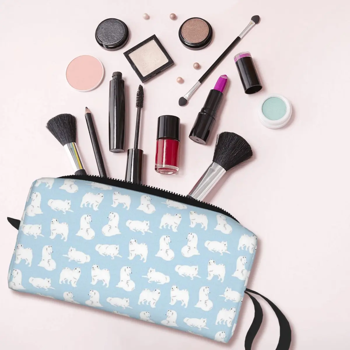 Bolsa de maquillaje con estampado Samoyed para mujer, organizador de cosméticos, Kit de almacenamiento de artículos de tocador, estuche de lápices de viaje de belleza