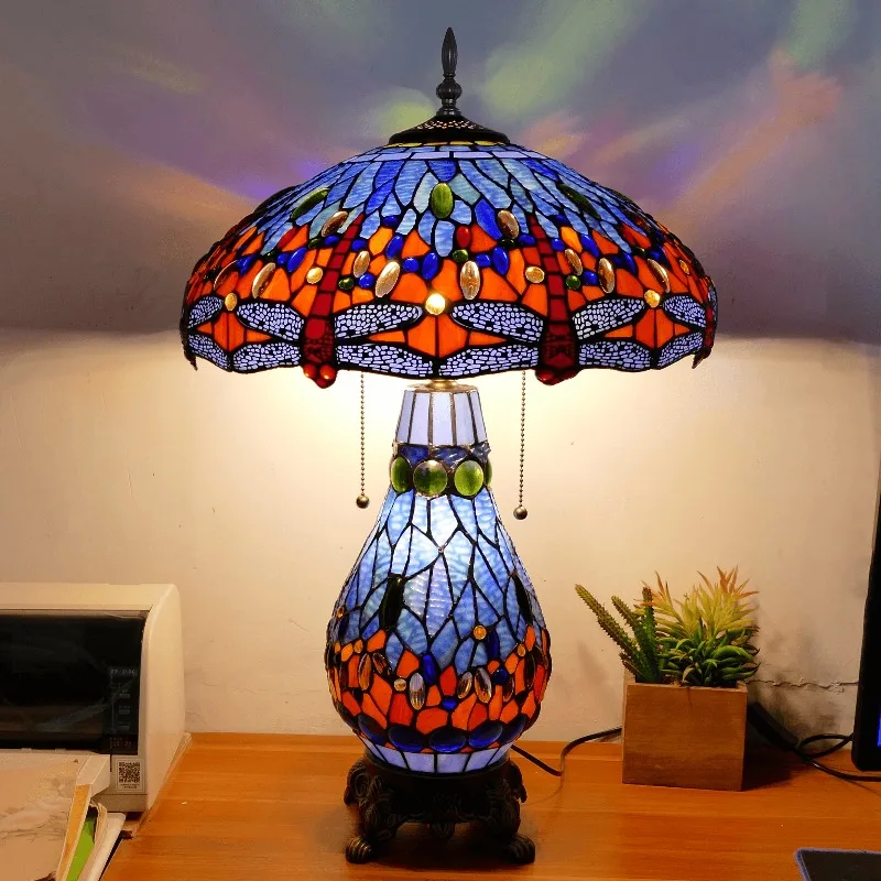 Tiffany lamp, green handmade stained glass desk lamp, retro Tiffany style desk lamp