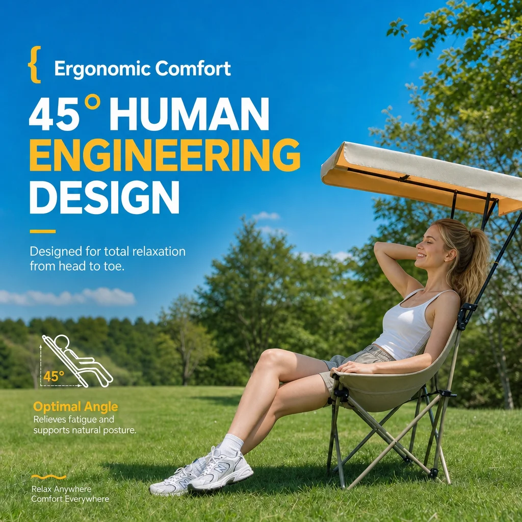 High Back Folding Camping Chair with Sunshade Canopy Portable Foldable Outdoor Chair with Carry Bag for Fishing Picnic Hiking Be
