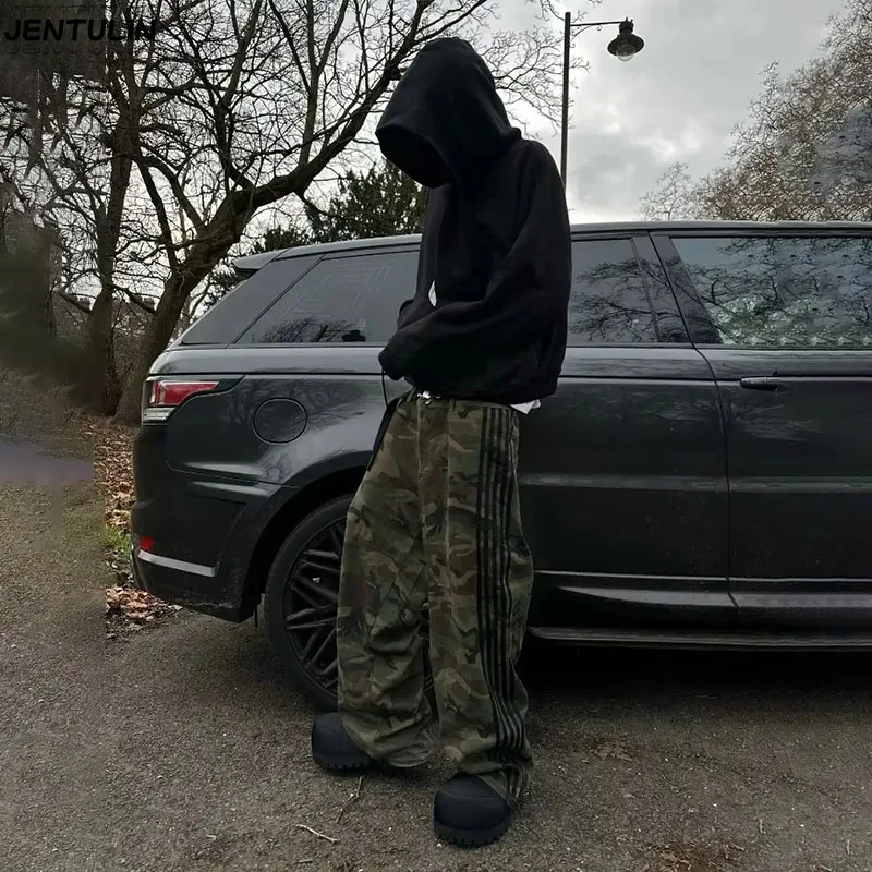 Y2K pantalones vaqueros holgados de camuflaje estéticos de alta calidad, pantalones de chándal Harajuku para mujer, ropa informal estilo Hip Hop, pantalones vaqueros de pierna ancha informales