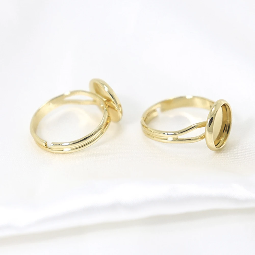 3Pcs Brass 14K Gold Plated Adjustable Glue on Ring Base Setting Flat 12mm Round Blank Bezel Tray For Diy Statement Ring Jewelry