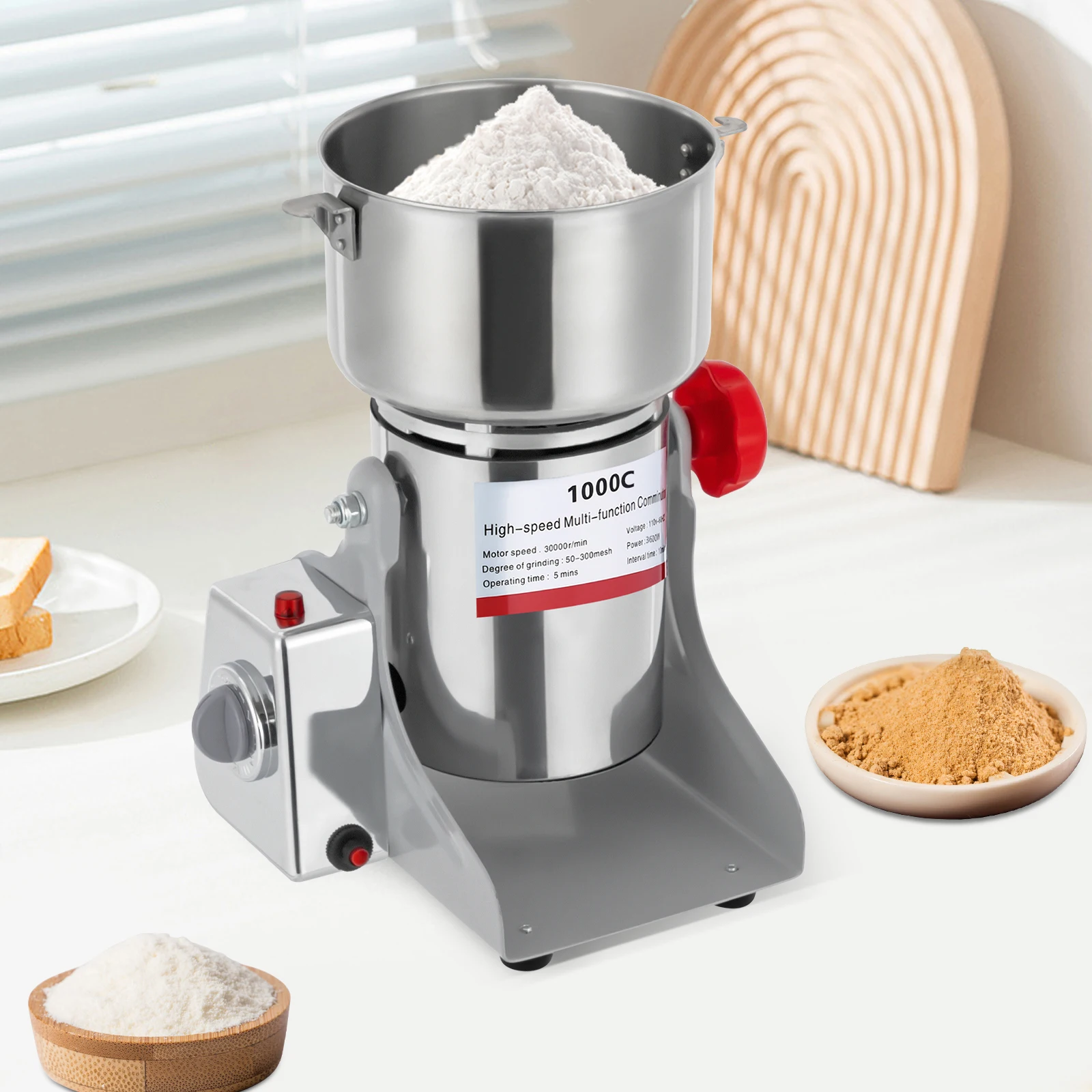 

1000g Electric Grain Mill Grain Grinder, 3600W Corn Grinding Machine, Stainless Steel Grist Mill for Grains, Spices, Coffee Bean
