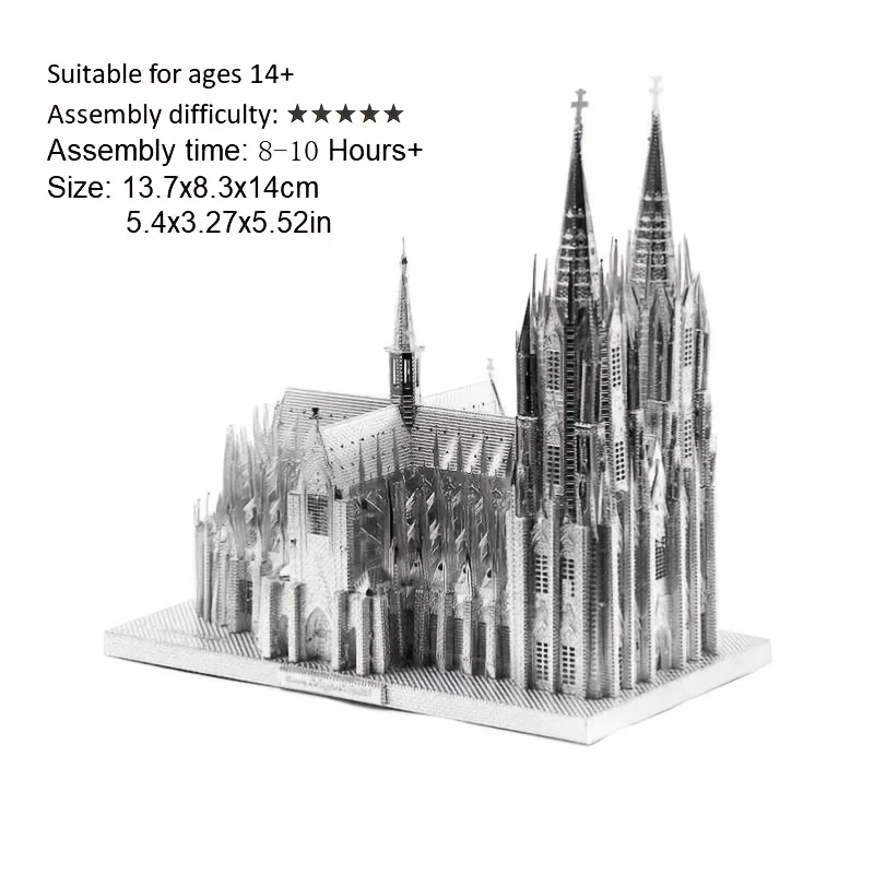 Puzzle 3D in metallo della Cattedrale di Colonia, modello fai-da-te tagliato al laser, modello di puzzle per adulti, giocattoli educativi, decorazione da scrivania