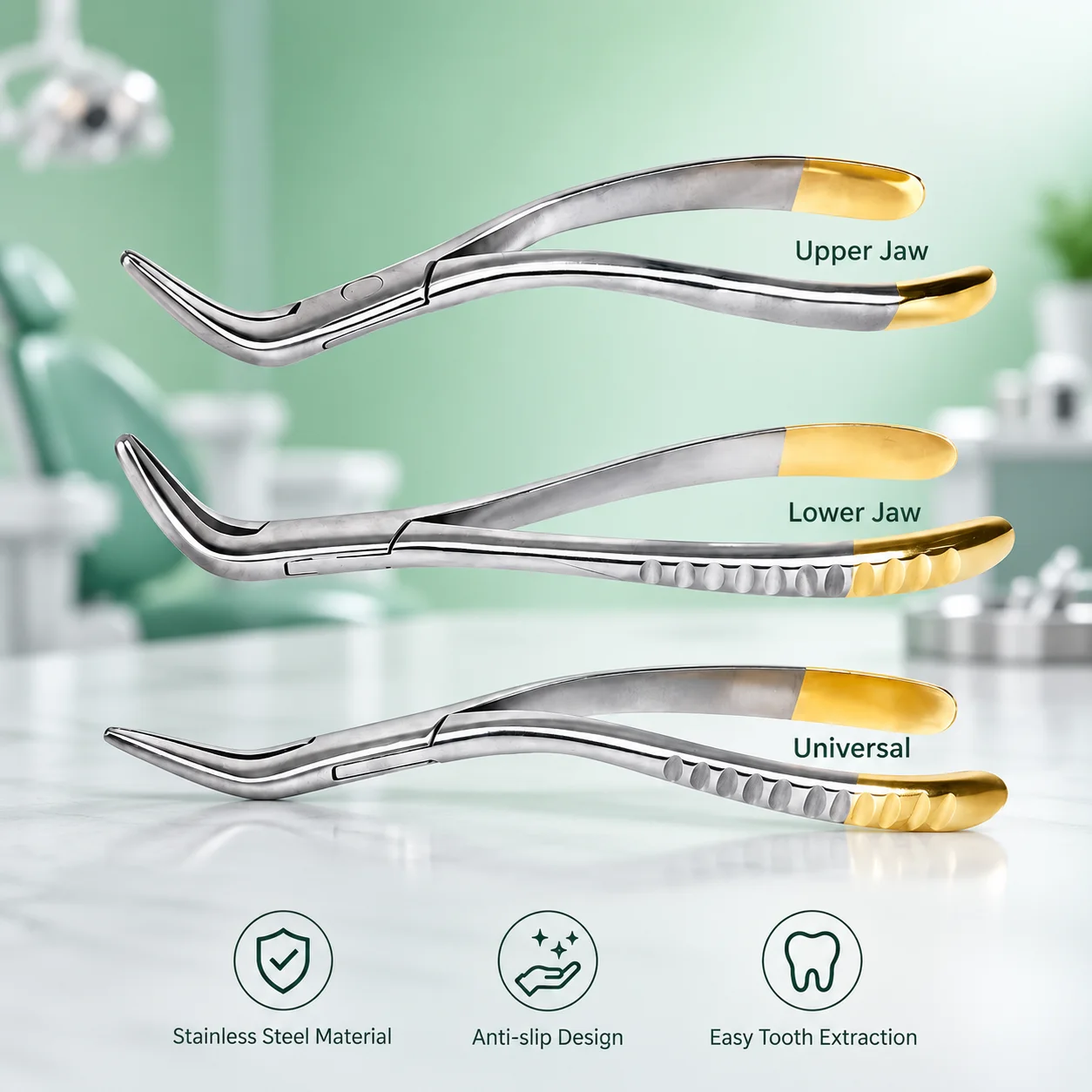 Stainless Steel Dental Forceps 3 Types for Upper Lower Universal Jaw Primary Teeth Residual Root Extraction