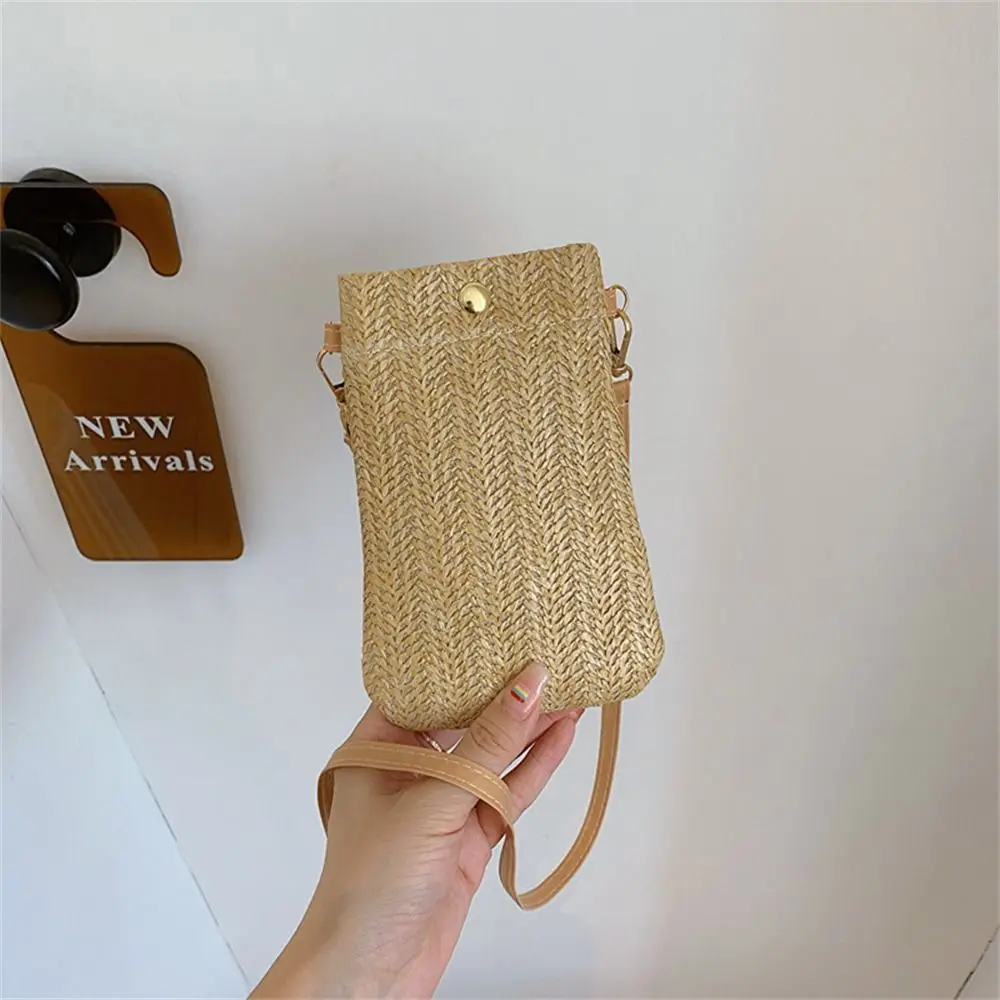 Gras Geweven Crossbody Schoudertas Eenvoudige Kleine Portemonnee Gevlochten Handtassen Zomer