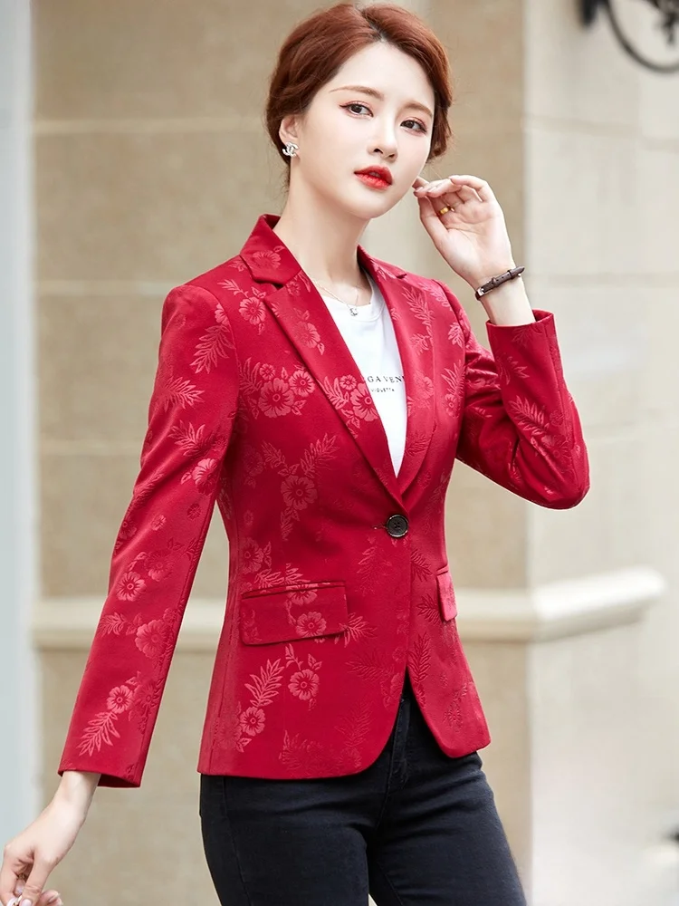 Elegant Printed Short Women's  Jacket Casual Design Autumn Winter New Style Polyester Fabric Commute Style One Button
