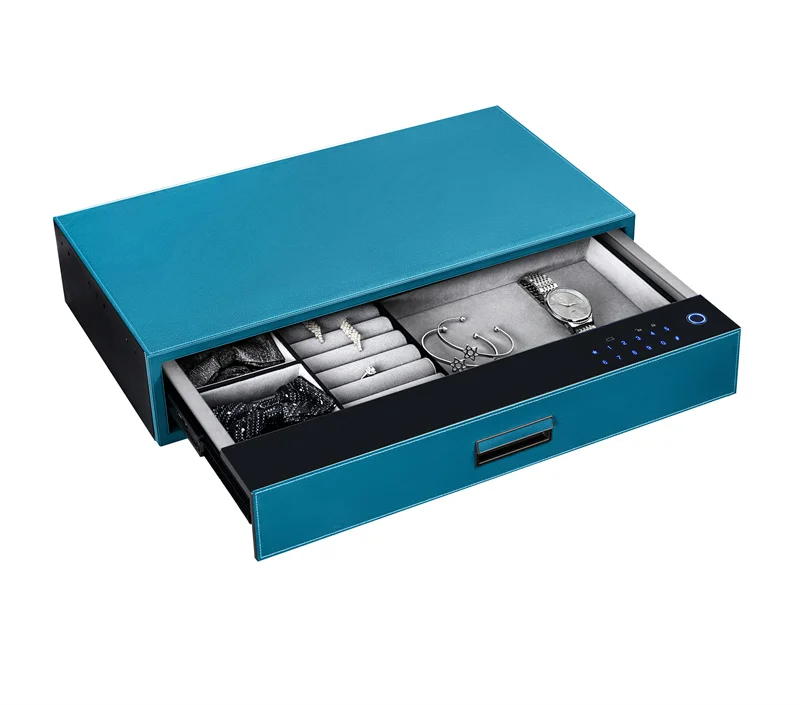 Tempered Panel Alloy Aluminum Handmade Secret Hidden Leather Safe Box Cabinet Fingerprint Smart Password Storage Drawers