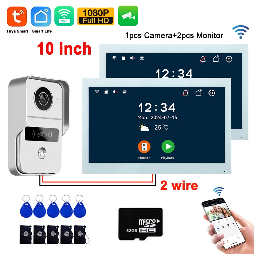 2-draads digitaal video-intercomsysteem Draadloos 5G WiFi videodeurtelefoon Tuya Smart Deurbel 4in1 Ontgrendelen 7/10 inch 1V1/1V2 Optioneel