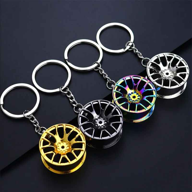 Mini Wheel Hub Keychain Rotating Turbo Zinc Alloy Car Accessories Pendant Men's Gift Jewelry Gearbox Hub Caliper Turbocharger