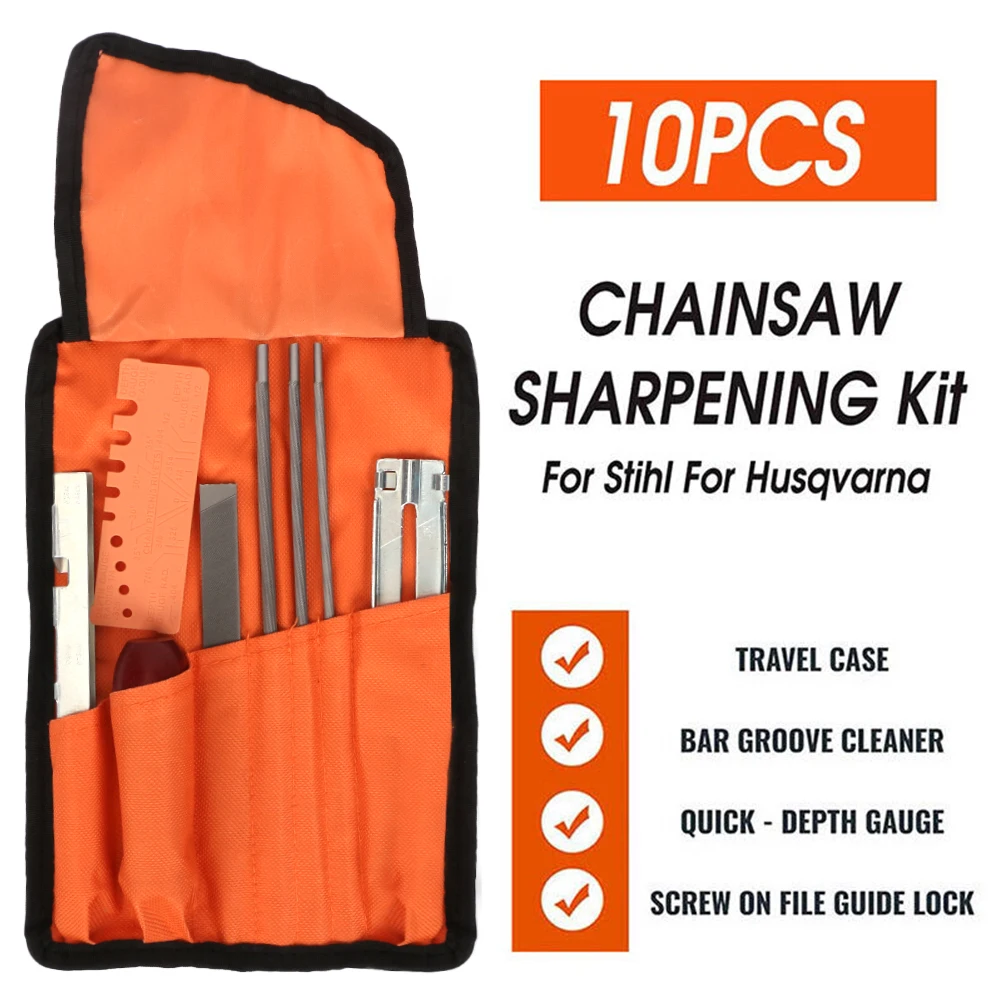 

10Pcs Chainsaw Sharpener File Kit Chainsaw Field Sharpening Kits Include Flat Files Round Files for Sharpening Chain Saw Teeth