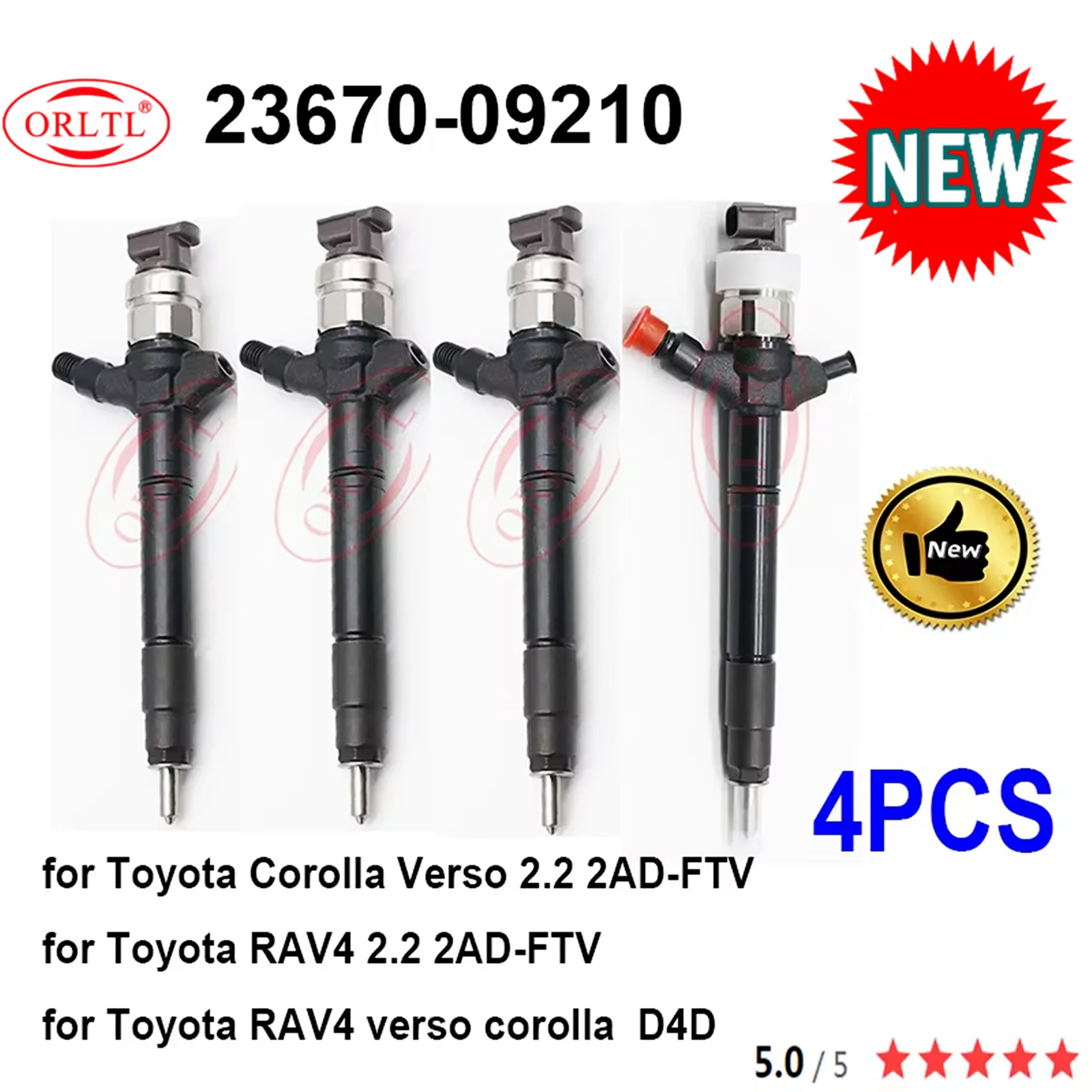 

4 шт. 23670-09210 Топливная форсунка дизельного двигателя 23670 09210 2367009210 Форсунка для Toyota Corolla Verso 2,2 2AD-FTV ORLTL