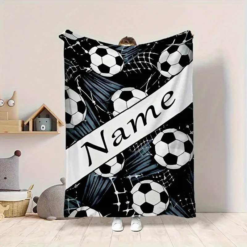 

Customized football fleece blanket with personalized name, soft and comfortable flannel parabolic shape