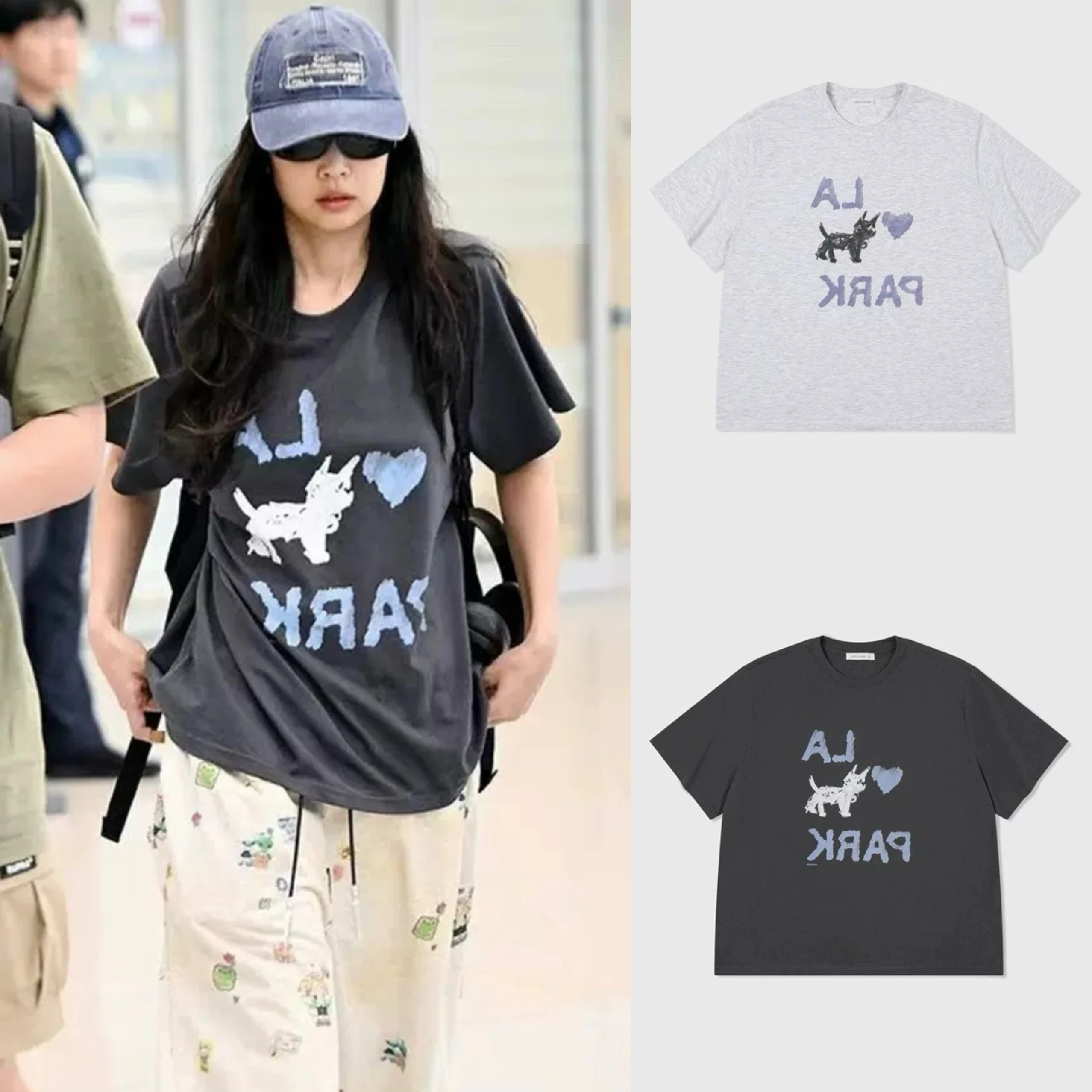 

Casual Loose Cotton T-irt Creative Letter Print Heart Doggies Scled Design ort Sve round Ne Mid-Length Top
