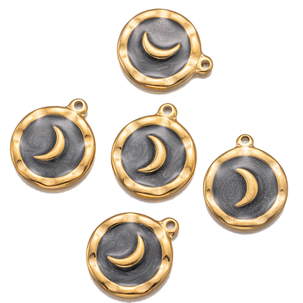 5Pcs Stainless Steel Gold Color Enamel Moon Stars Charms Pendants For DIY Earrings Necklace Jewelry Making Supplies Wholesale