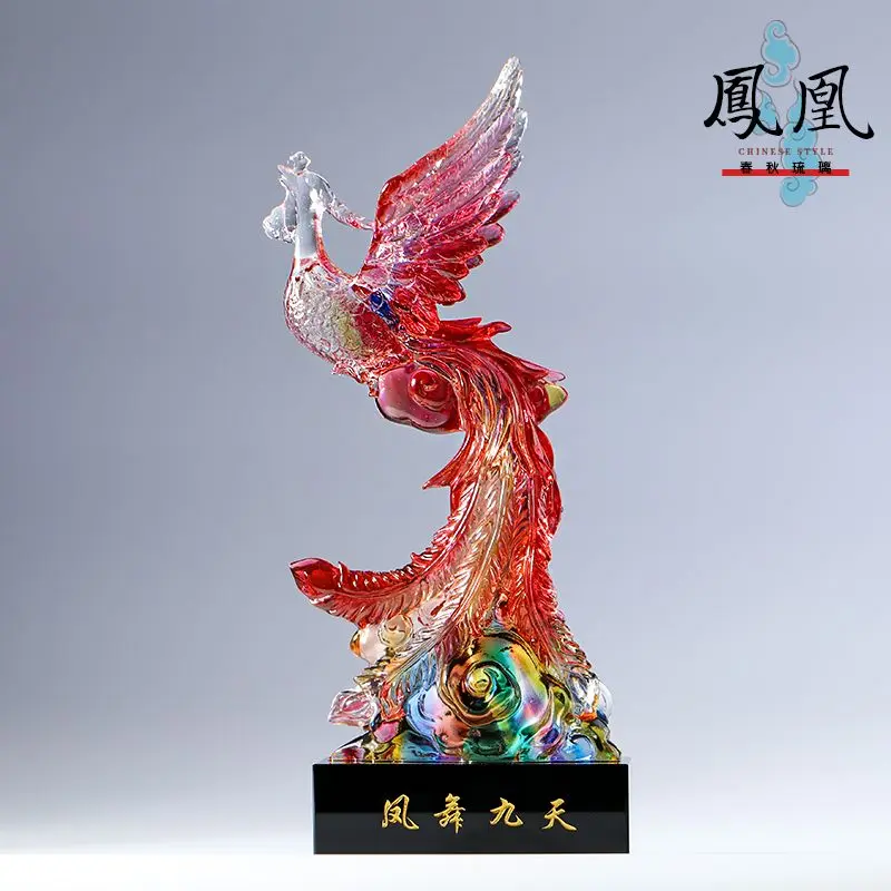 Glass handicrafts, phoenix dance, nine day living room decorations, home furnishings, Chinese style decorations