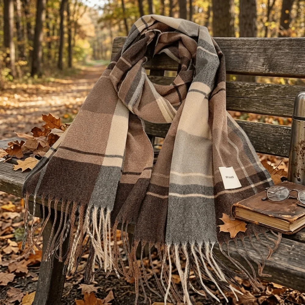 Fashion Korean Style Plaid Scarf Vintage Oversized Imitation Cashmere Tassel Scarf 200x33CM Thick Fall Winter Scarf Student
