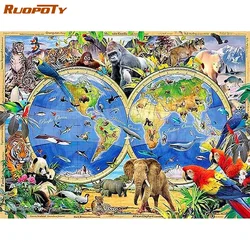 DIY Oil Painting By Numbers For Adult Kits world of animals map On Canvas Unique Gift Coloring By Numbers Unframe Home Decor