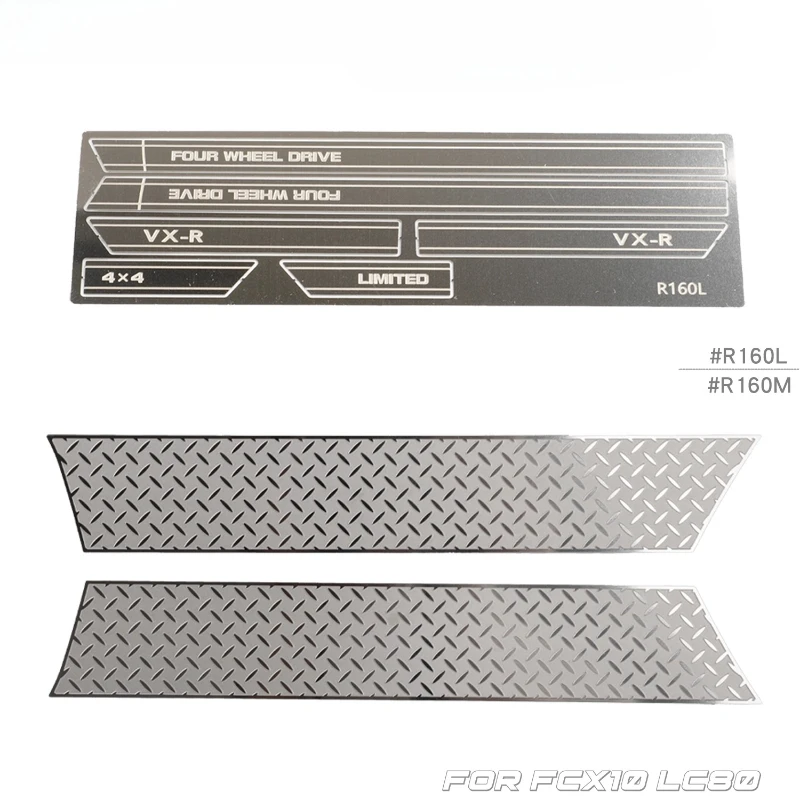 2pcs Side Skirts Stainless Steel Skid Plate Body Metal VX-R Decorative Sheet for 1/10 RC Crawler Car FCX10 LC80 Accessories