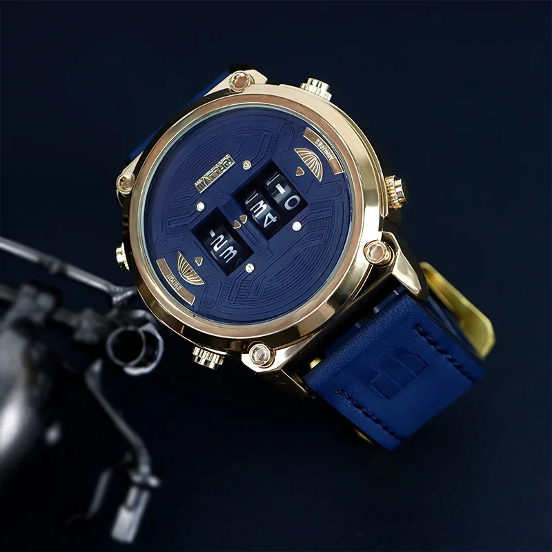 Unusual Watch for Men Luxury Reloj Gold Black Stainless Steel Case Sports Quartz Wristwatch Male Conceptual Orologio Man Clock