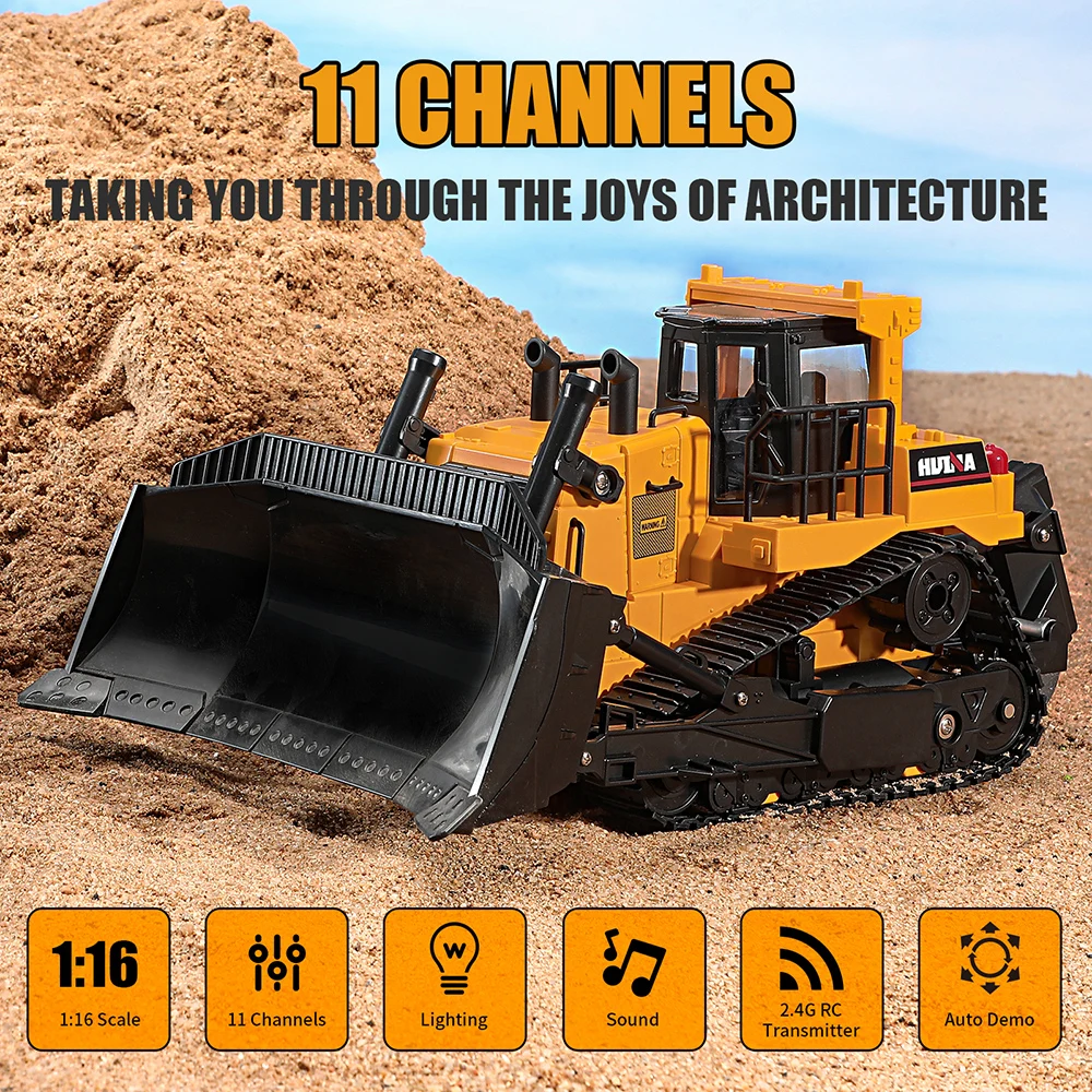 HUINA 1554 11 Channels Remote Control Bulldozer 1/16 Heavy Duty Bulldozer Kids RC Vehicle Electric Toy Gifts For Kids