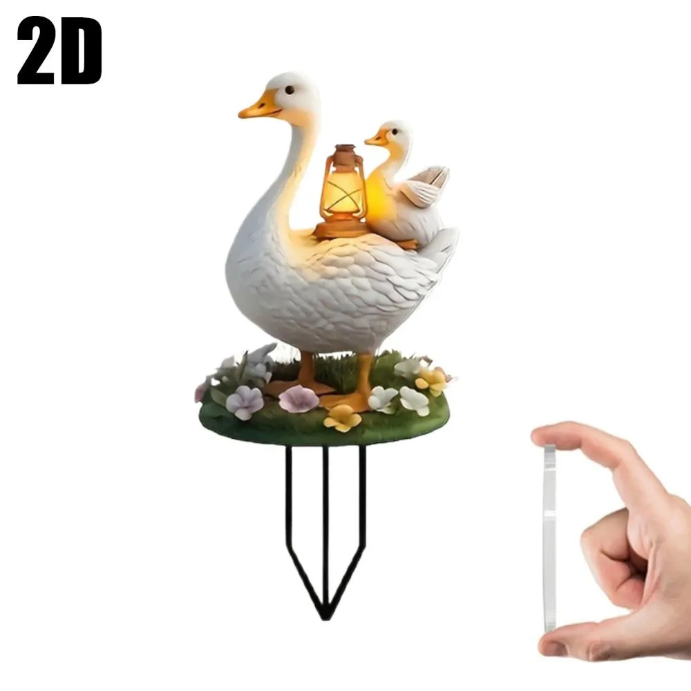 Acrylic Goose Garden Stake 2D Flat Printed Goose Shape Garden Stake Decoration Lantern Pattern Ground Stake Animal Yard Decor