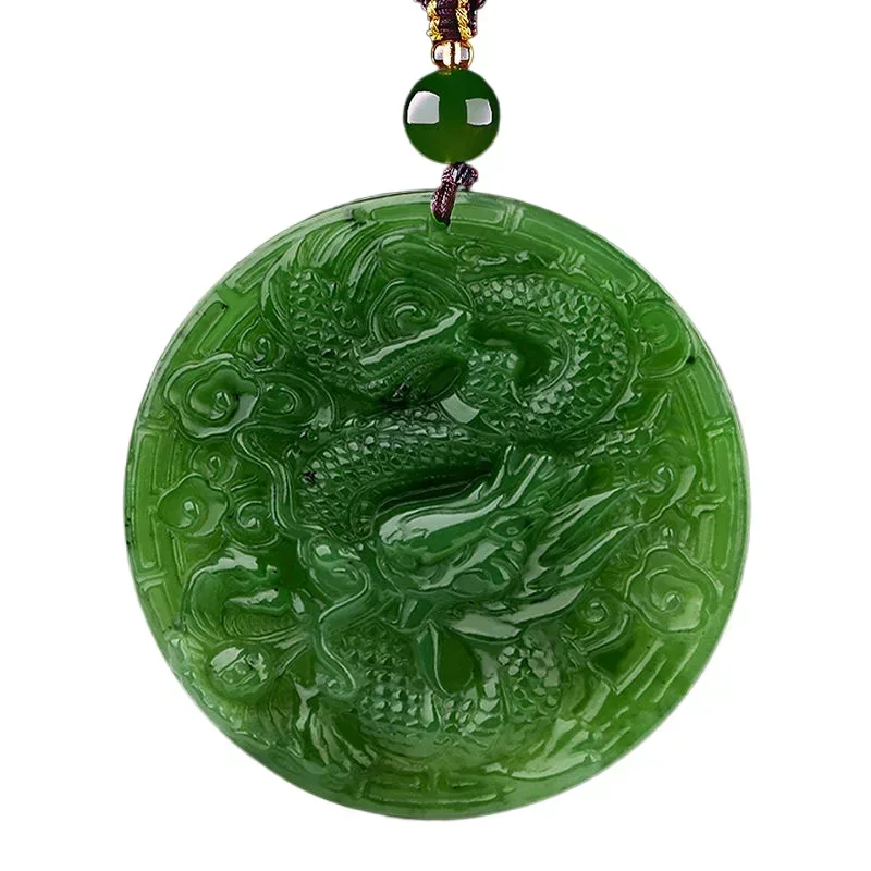 Natural Verde Hetian Jade Stone Dragon Phoenix Colar de Pingente, Esculpido Jadeite Chinês Jóias, Charme Amuleto Reiki, Presente para Mulheres e