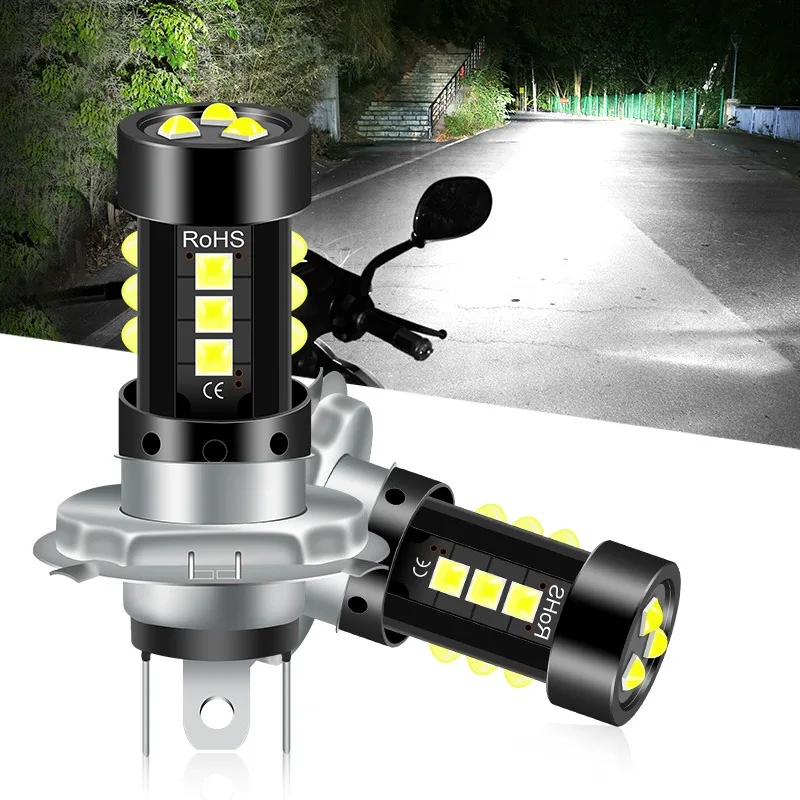 For Motorbike Accessories 1pcs Motorcycle LED Headlights Hi/Low Bulb H4 BA20D P15D Light Headlamp 12-80V Fog Lamp White DRL