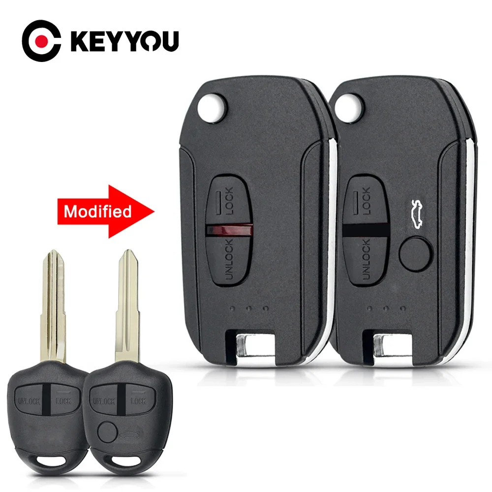 KEYYOU Modified Car Key Case For Mitsubishi New ASX GRANDIS Outlander LANCER-EX Right Blade 2 Button Folding Housing Case Fob