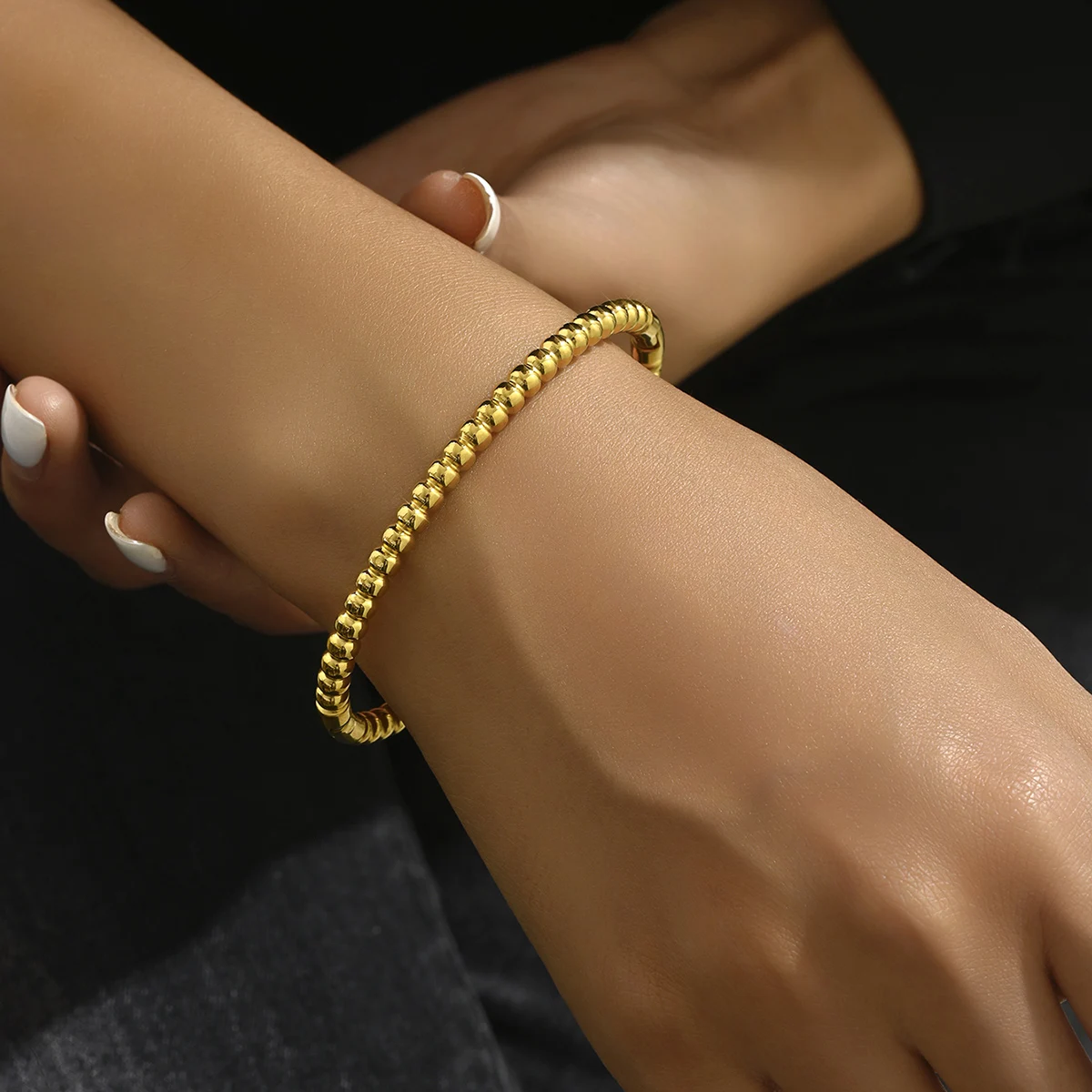 

Stainless Steel 18K Gold Bead Buckle Bracelet Cross-Border Explosive Design Closed-Mouth Personality Charm Accessory